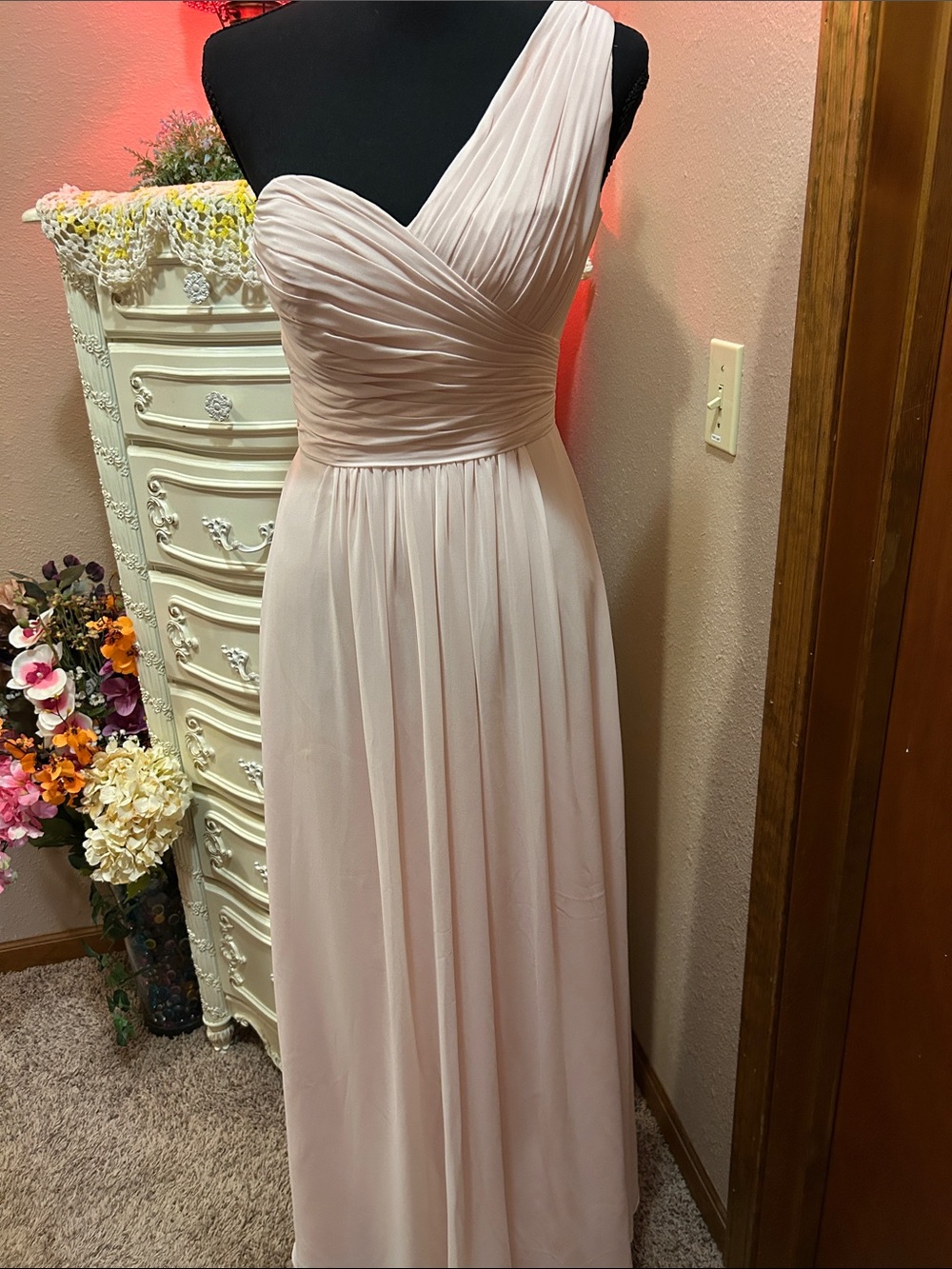 Elegant One-Shoulder Blush Pink Maxi Dress NWOT